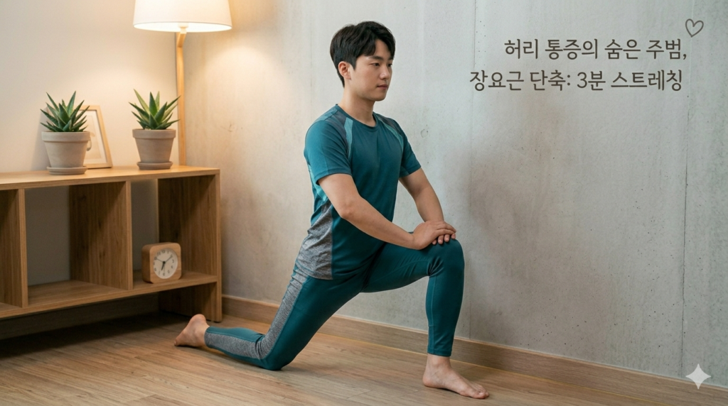 오래 앉아 있으면 허리가 아픈 이유, 장요근 단축 원인과 3분 스트레칭 1 Gemini Generated Image w5d2g9w5d2g9w5d2